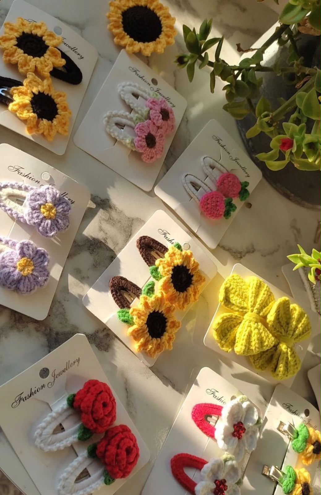 Sunflower crochet clips and accessories