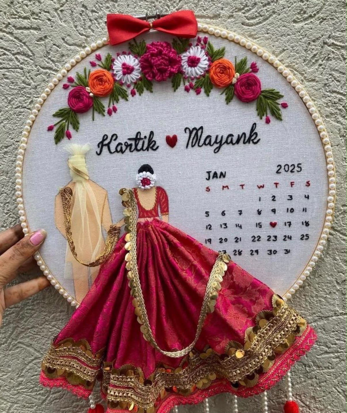 Personalized wedding embroidery keepsake hoop